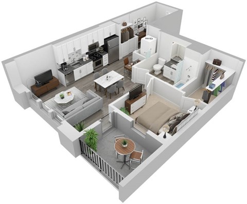 Floor plan for 1 bed, 1 bath, 700 sqft